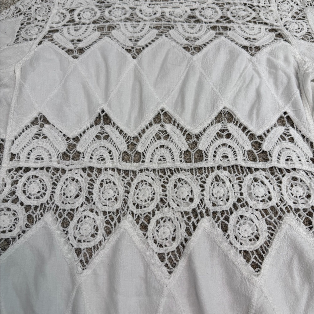 White Crochet Lace Boho Top Size M - Picture 3 of 5